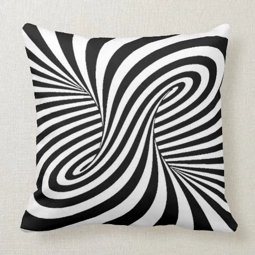 BLACK WHITE ZEBRA SWIRLS PATTERNS OPTICAL ILLUSION PILLOW from Zazzle.