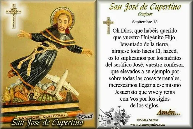 BLOG CATÓLICO GOTITAS ESPIRITUALES: ORACIONES A SAN JOSÉ DE CUPERTINO