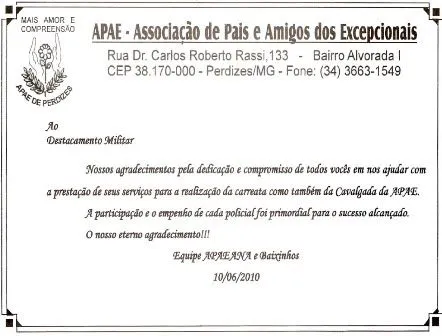 BLOG DO 37ª BPM: PERDIZES: APÓS POLICIAMENTO PM RECEBE AGRADECIMENTOS.