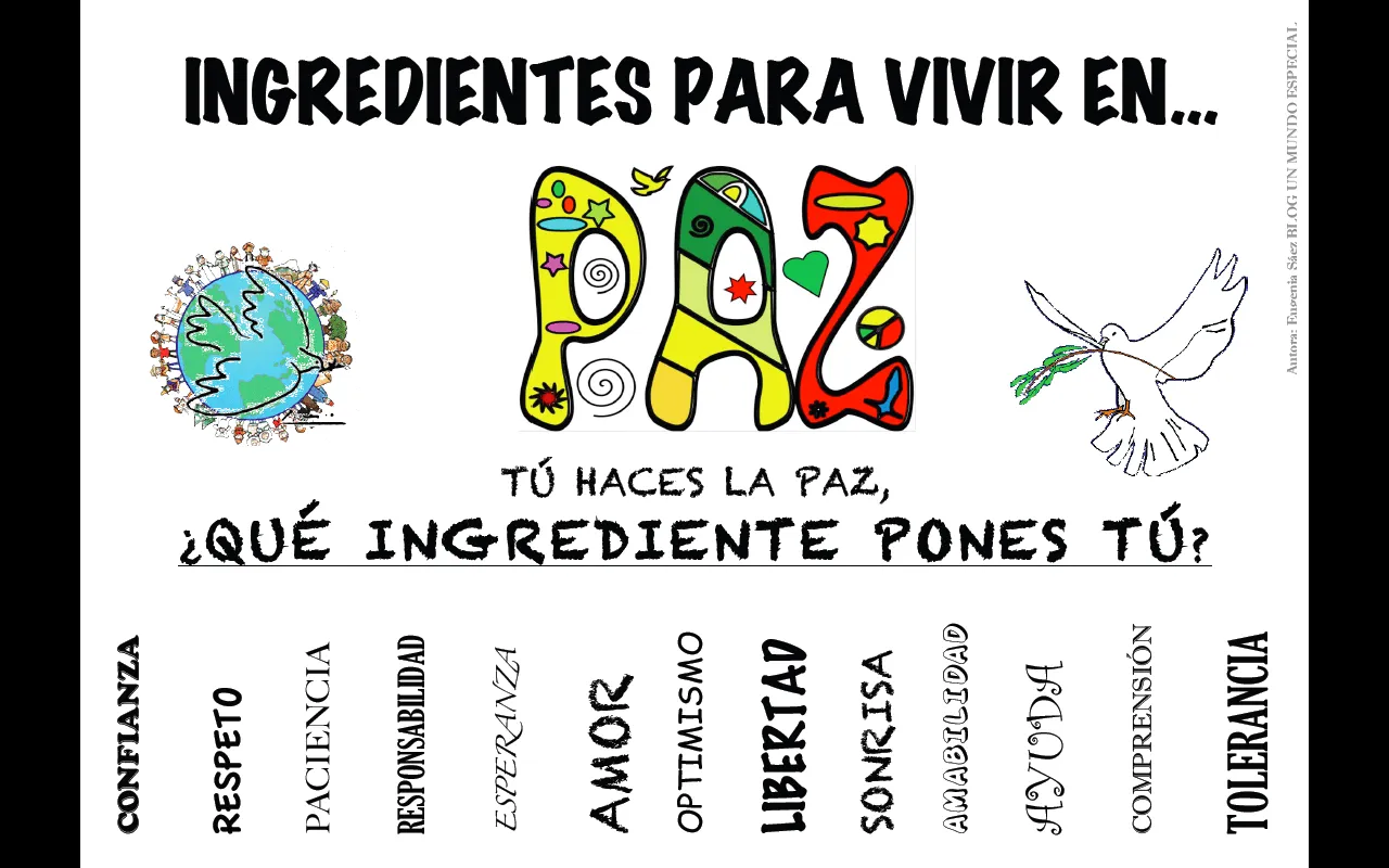 BLOG UN MUNDO ESPECIAL: Dia de Paz - Cartel Ingredientes por la Paz