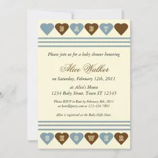 Blue Brown Hearts Baby Shower Invitation invitation