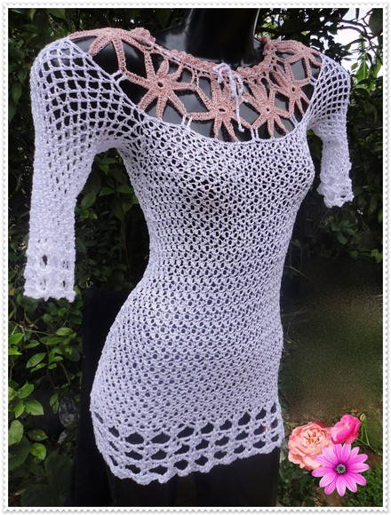 Blusa de Crochê Branca com Flores | Art Flora | Elo7