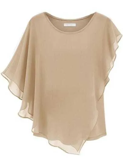 Blusa gasa volantes asimétrica-Arena-Spanish SheIn(Sheinside)