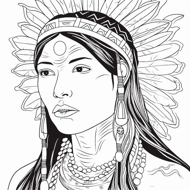 Boceto dibujado a mano arte de una sola línea página para colorear dibujo  lineal día de la mujer nativa | Vector Premium