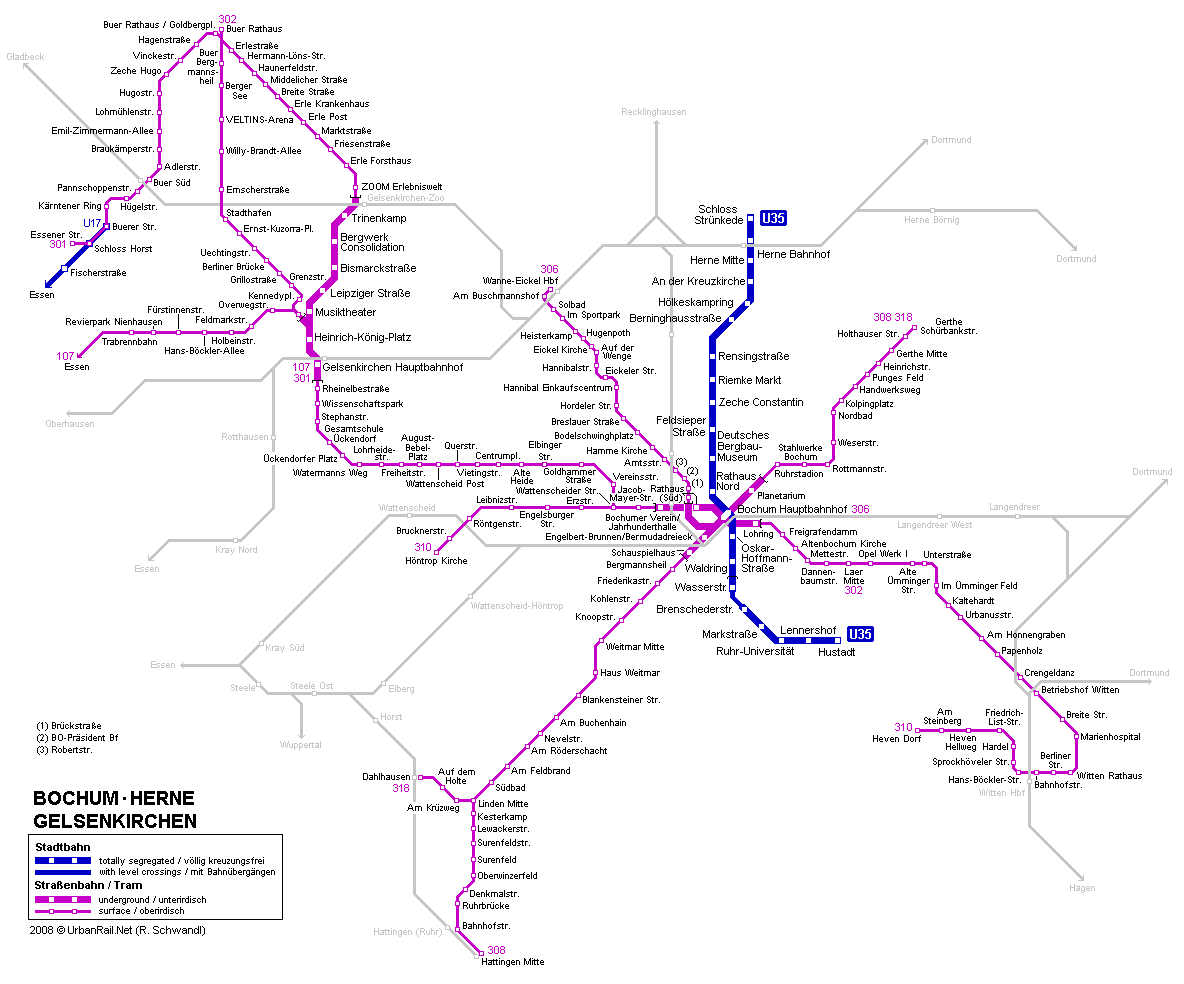 Bochum - mapa del metro | Mapa detallado de la metropolitana de ...