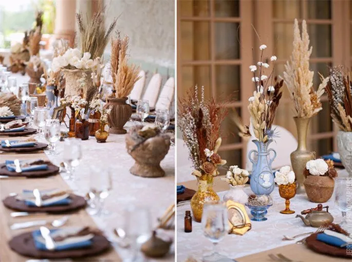 Una boda de cuento decorada con trigo y flores secas