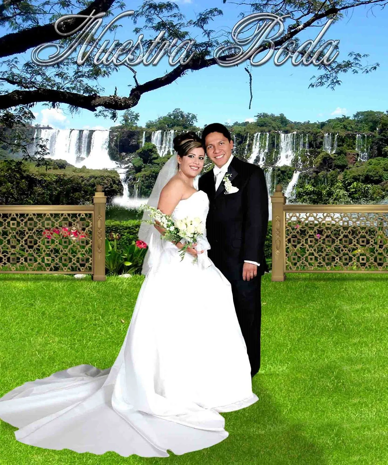 Nuestra Boda fondo con cascada - Plantillas para Photoshop 2014