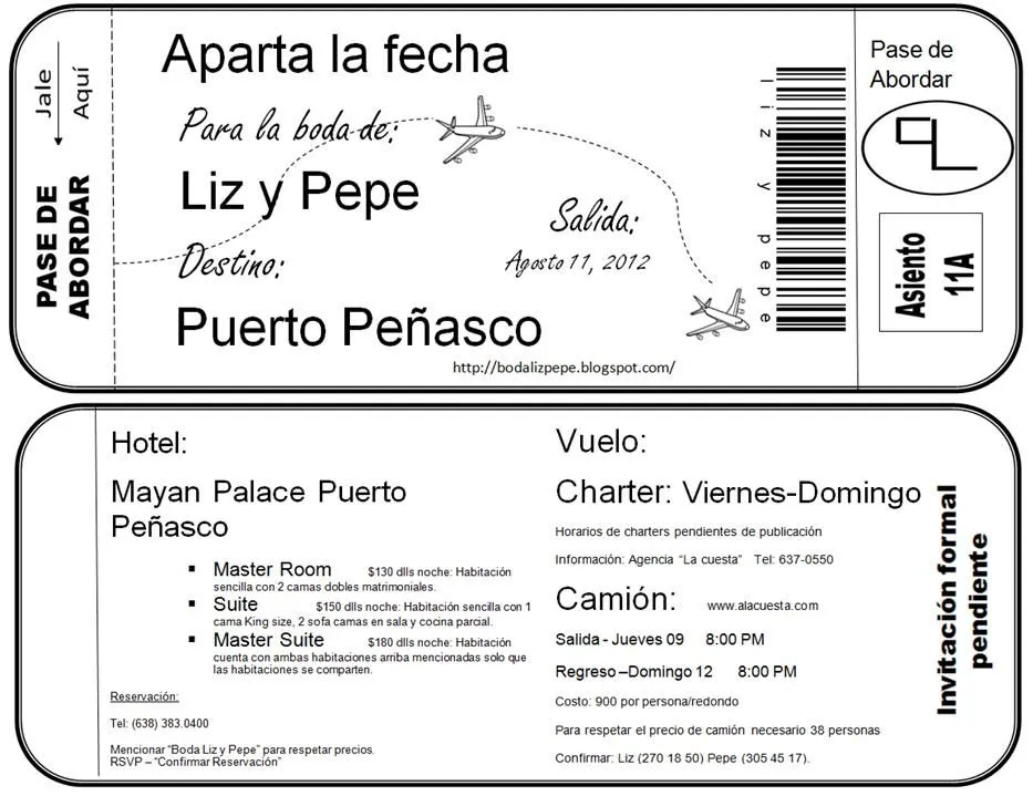 Boda Liz & Pepe: Invitacion (Pase de Abordar)