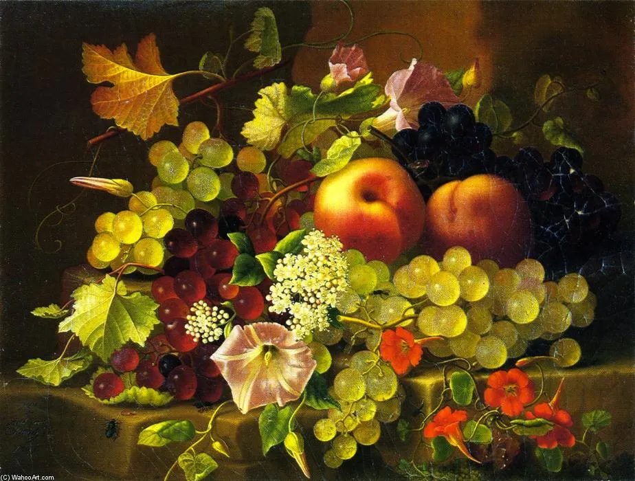 Bodegón de frutas y flores", óleo sobre lienzo de Adelheid ...