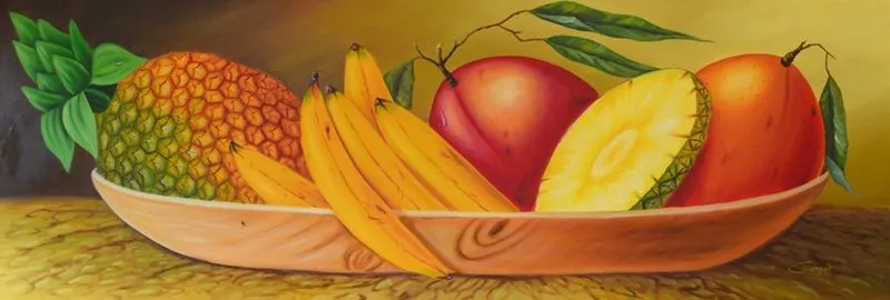Bodegón Tropical: Piña, bananas y mangos | Imágenes Arte Temático