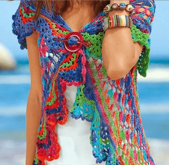 Bolero Circular con Lana de Colores Patron - Patrones Crochet