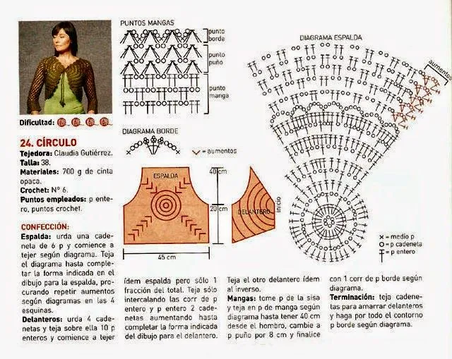 Bolero de diseño circular tejido con ganchillo con patrones en ...