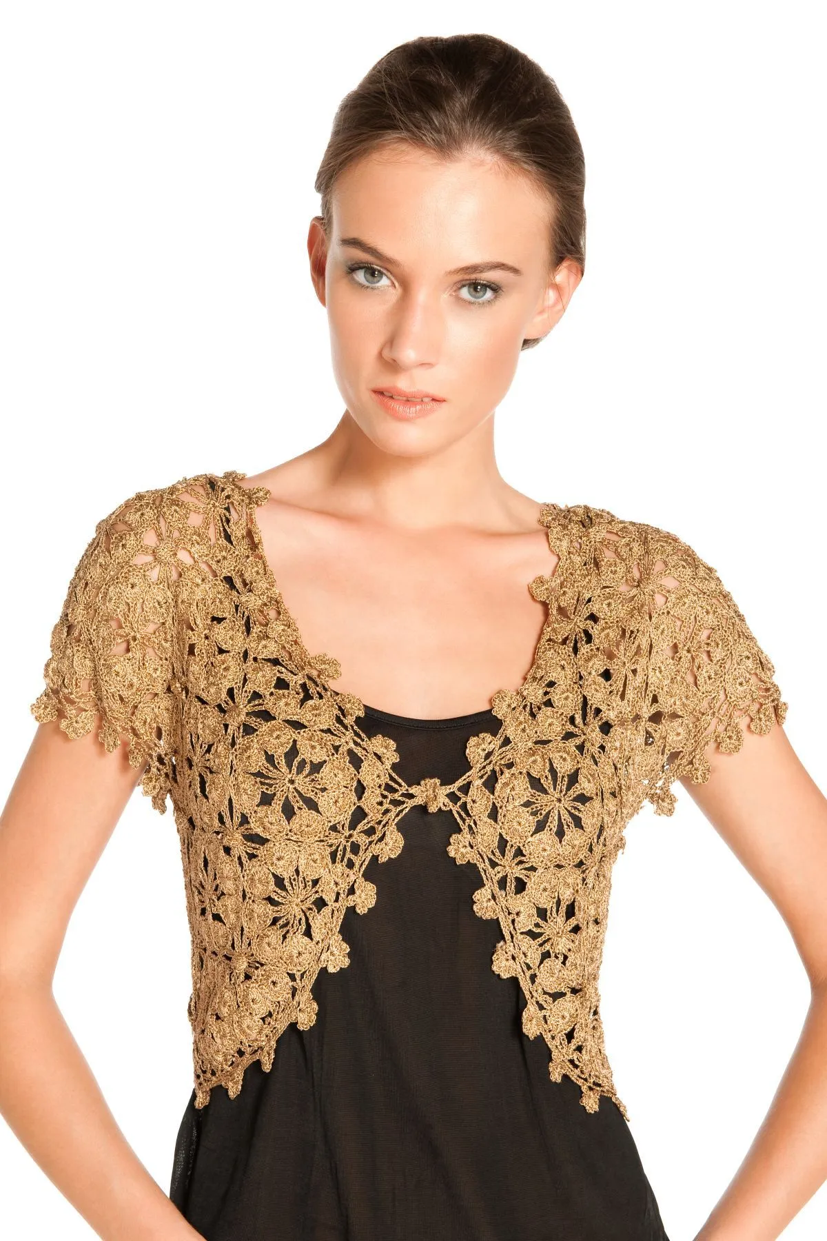 Bolero in crochet 95% viscose 5% metallic. Top Vassiliev Gilet | Derhy