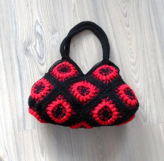 Bolso de flores venta Crochet rojo negro bolso por jelenateperik