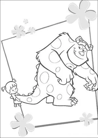 Boo Is Holding Sulley's Tail coloring page | Super Coloring