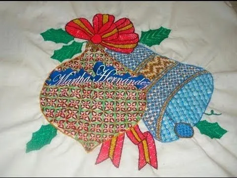 Como Bordar Puntada Fantasía Campana Navideña - YouTube