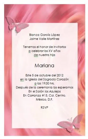 invitacion de 15 anos con mariposas en color rosa formato vertical de ...