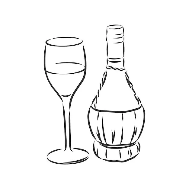 Botella de vino de dibujo. botella de vino, ilustración de dibujo vectorial  | Vector Premium