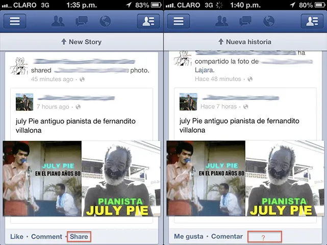 Botón compartir y emoticonos de Facebook para iPhone no diponibles ...