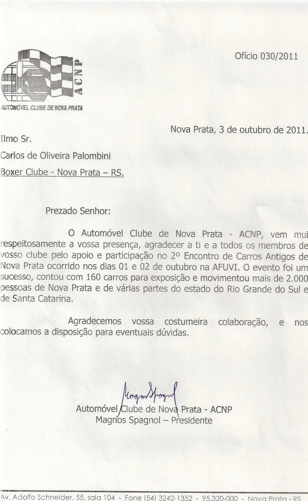 Boxer Clube Pratense: Carta de agradecimento - Boxer Clube Pratense