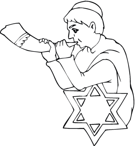 Boy with Shofar on Rosh Hashanah coloring page | Super Coloring