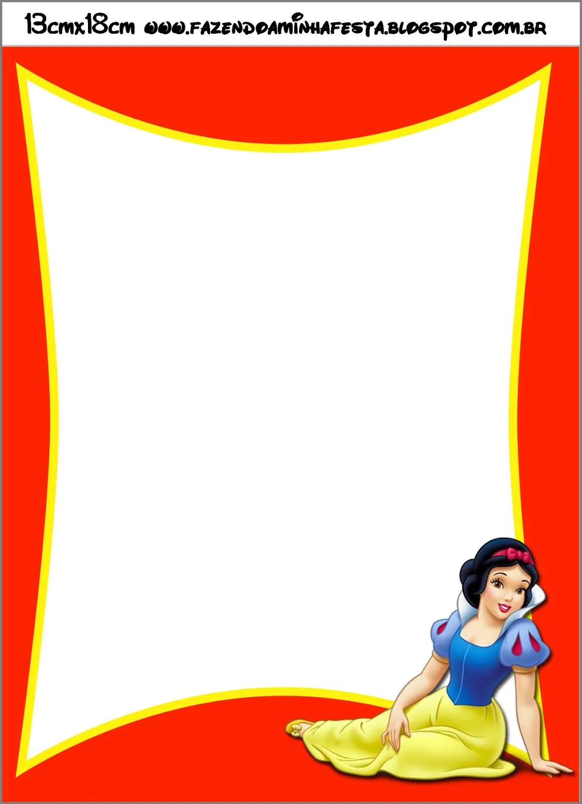 Branca de Neve - Kit Completo com molduras para convites, rótulos para  guloseimas, lembrancinhas e imagens! | Snow white invitations, Free  printable invitations, Snow white birthday party