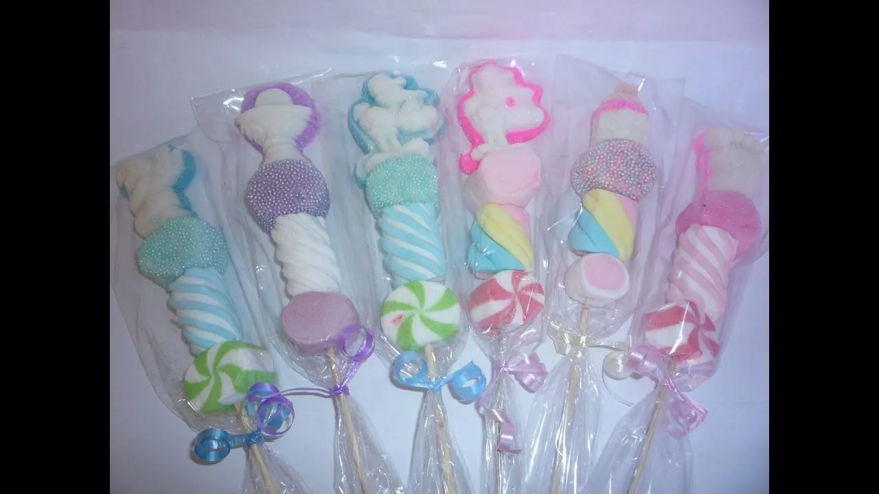 como hacer brochetas de bombon para baby shower - YouTube