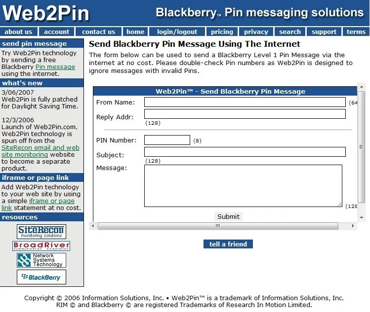 BrYan's Blah Blah Blahg: Web2Pin - send BlackBerry PIN messages ...