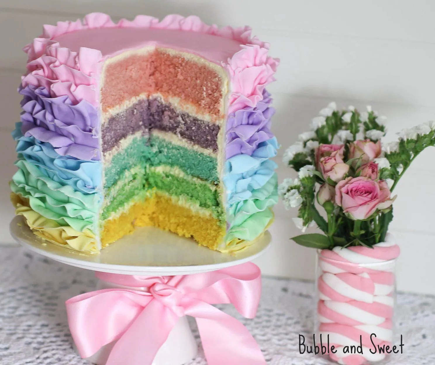 Bubble and Sweet: Pastel Rainbow Ruffle Cake for Easter - sneak peek