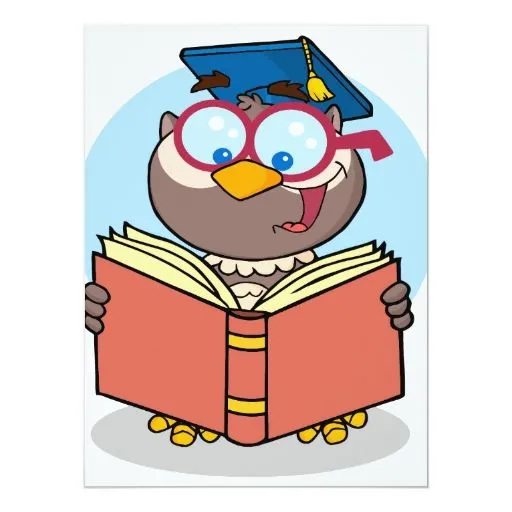 búho graduado que lee un dibujo animado del libro invitación 6.5 ...