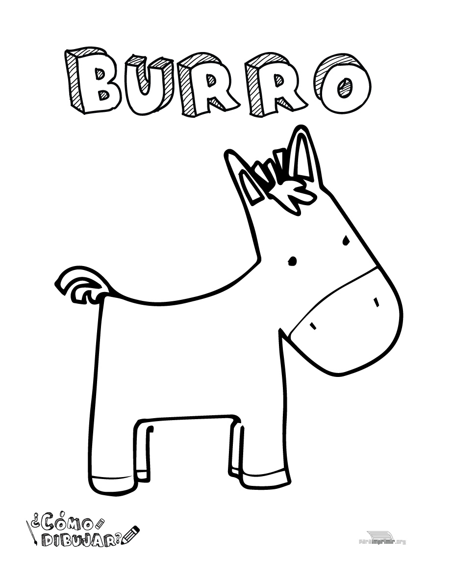 Burro para colorear y para imprimir en PDF 2023