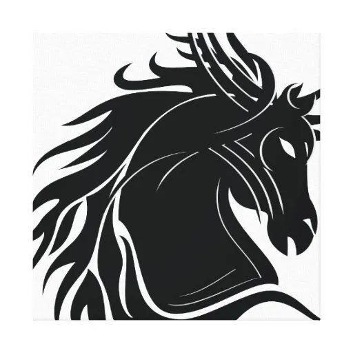 Cabeza de caballo tribal blanco y negro impresión en lona de Zazzle.