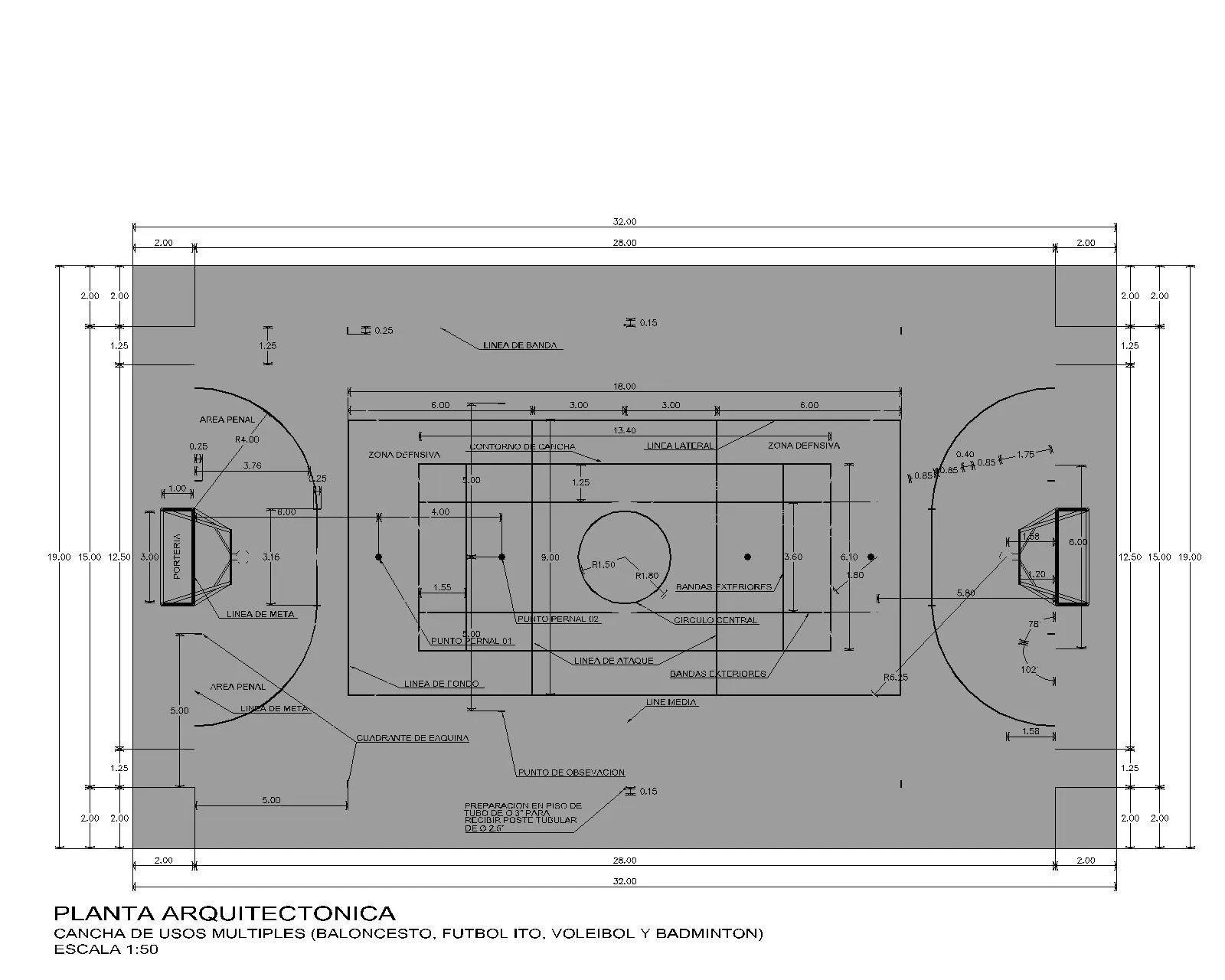 Cad Cancha Usos Múltiples y otras | Arquitectura 3