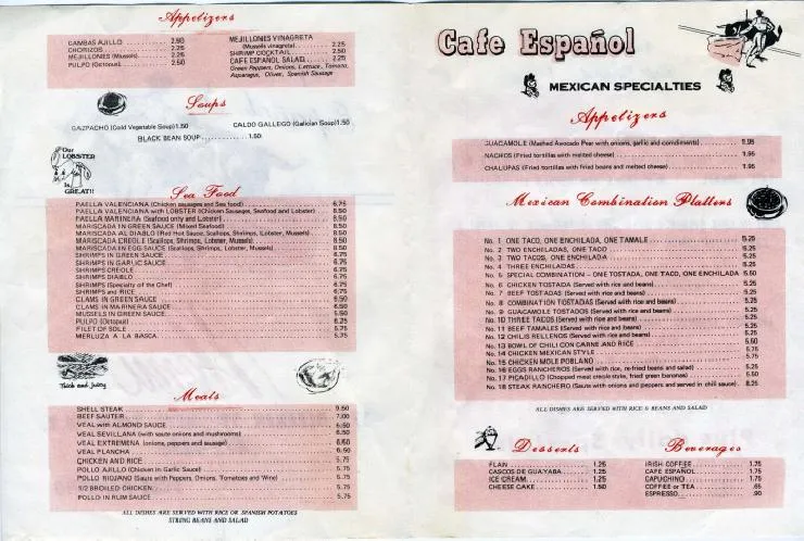 Cafe Espanol Souvenir Menu Greenwich Village NY 1970's - bidStart ...