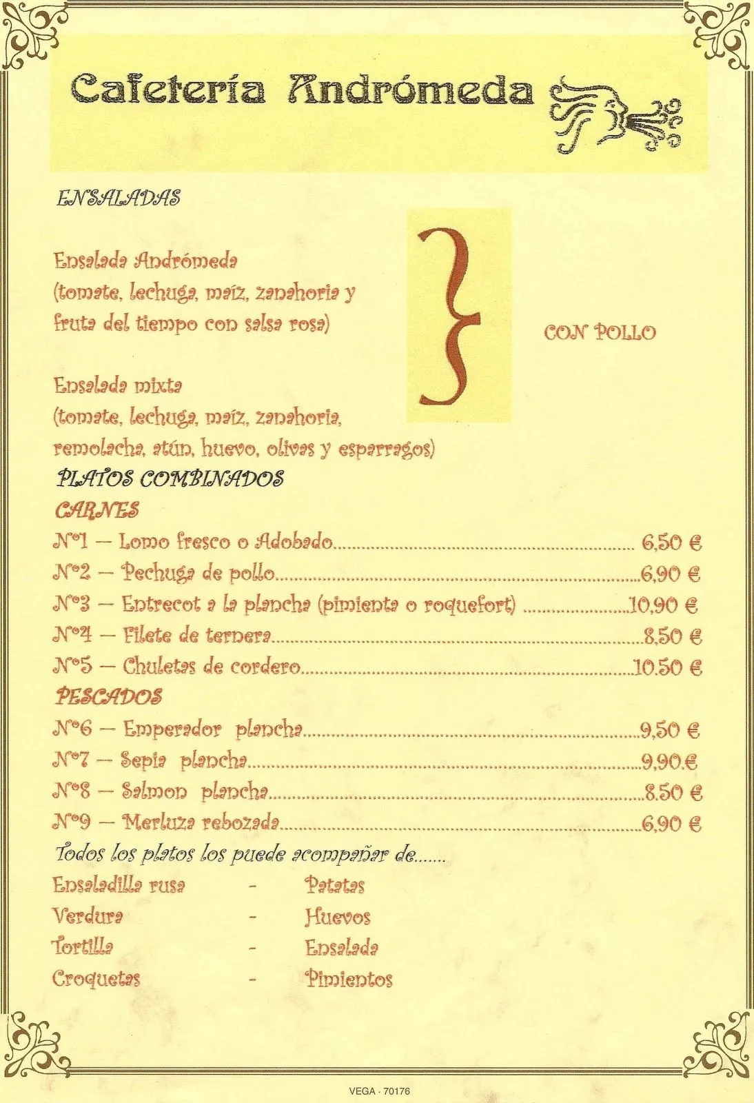 CAFETERIA ANDROMEDA: NUESTRA CARTA