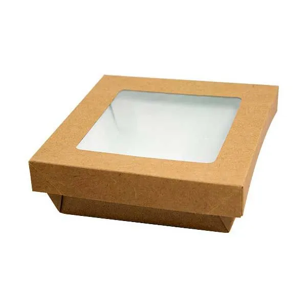 CAJA CUADRADA KRAFT CON VENTANA + TAPA 420 ml (95 X 40 mm) - Pack Away