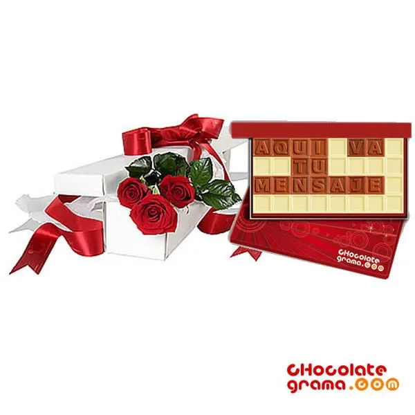 Caja de 03 Rosas con Chocolategrama | Regalos para Enamorados ...