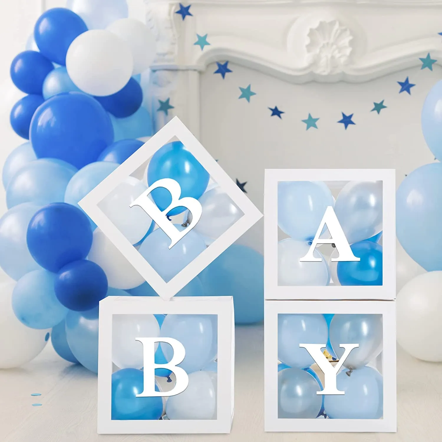 Cajas de Bebé con Letras para Baby Shower, 4 Cajas Transparentes para  Bloques de Bebé, Cajas