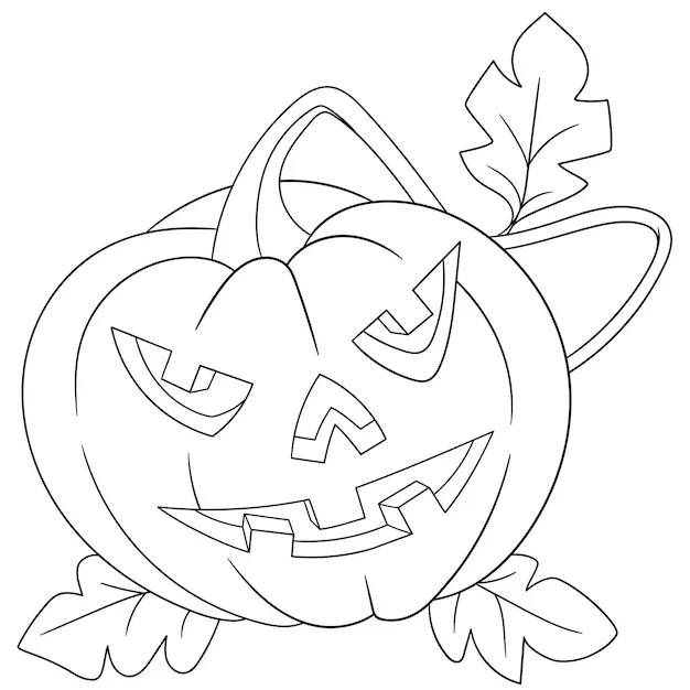 Calabaza de víspera de todos los santos. página del libro de colorear de dibujos animados para niños. | Vector Premium