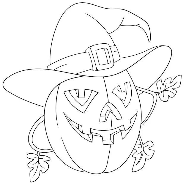 Calabaza de víspera de todos los santos. página del libro de colorear de dibujos animados para niños. | Vector Premium