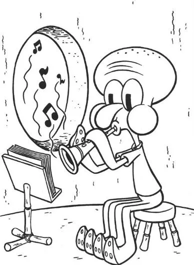 Calamardo tocando su clarinete | Dibujos de Bob Esponja