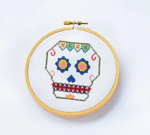 Calavera Mejicana IV Bastidor Punto de Cruz por LanasCrespo en Etsy