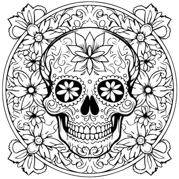 Calavera dia de muertos para colorear | Vector Premium