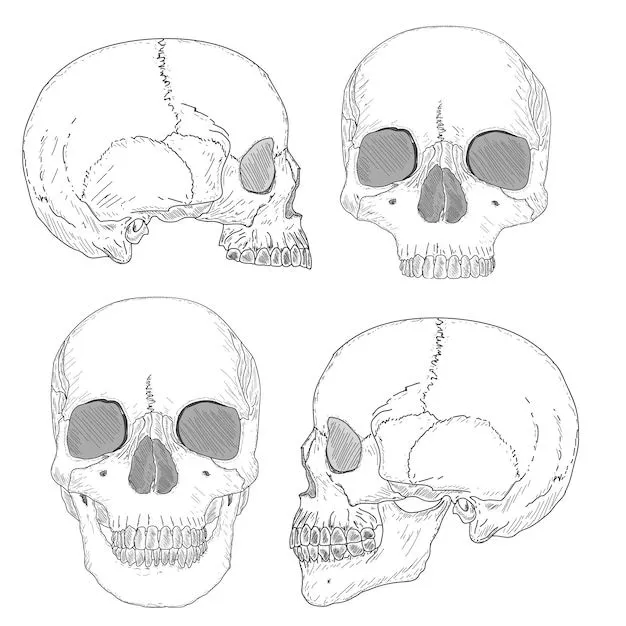 Calaveras huesos de anatomía humana cabeza cráneo boca y ojos | Vector  Premium