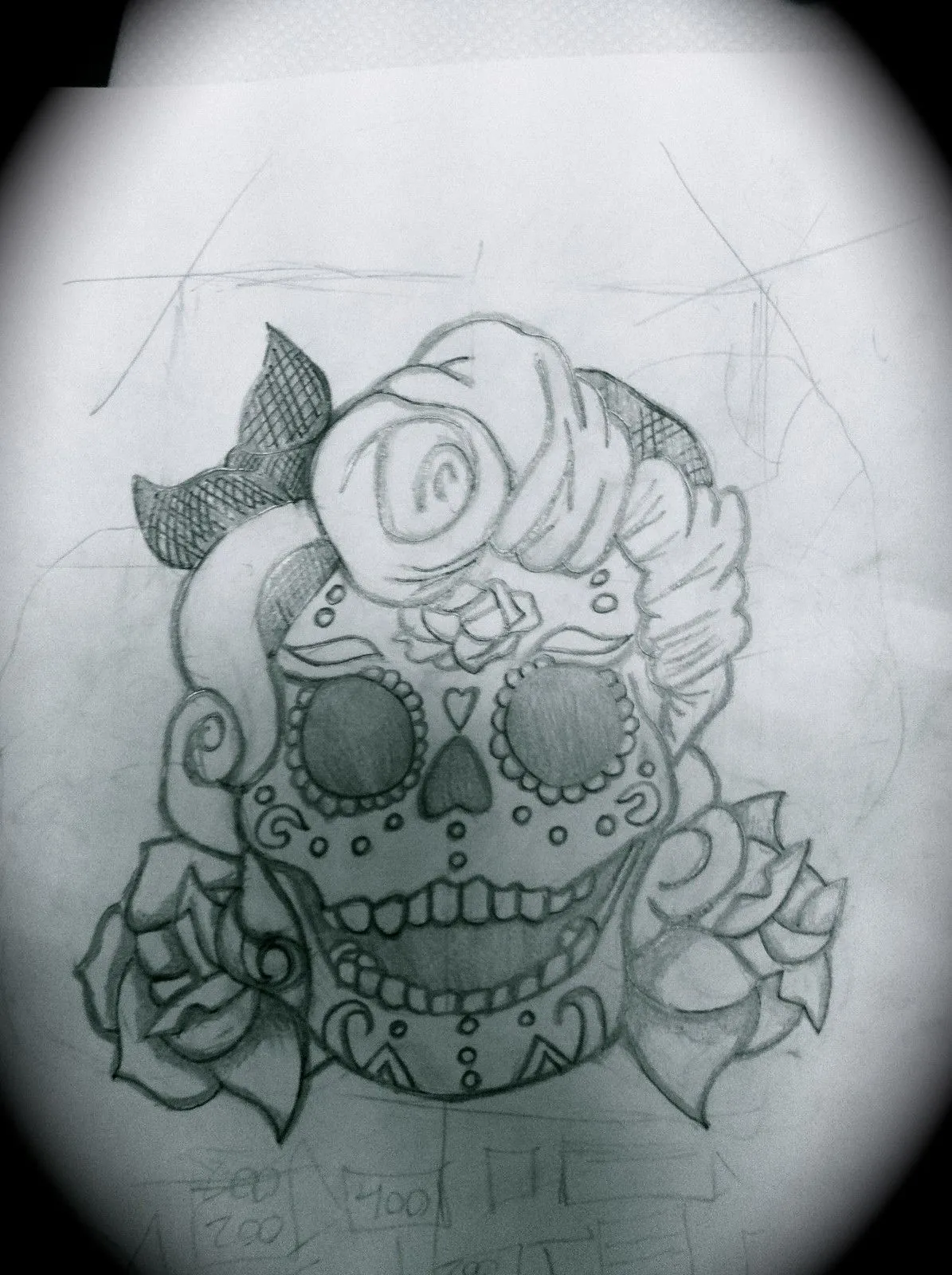 Dibujos de calaveras con rosas a lapiz - Imagui