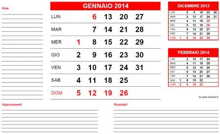 Calendari mensili 2014 gratis da scaricare