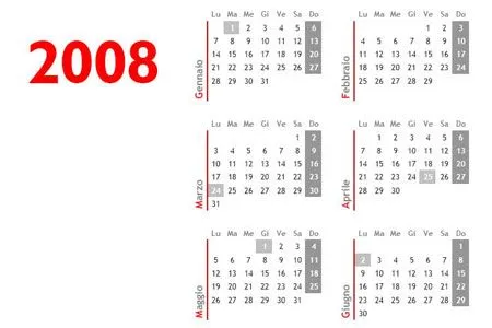 Calendario 2008 da stampare. Calendari 2008 gratis in PDF A4