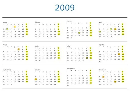 El calendario laboral del 2009