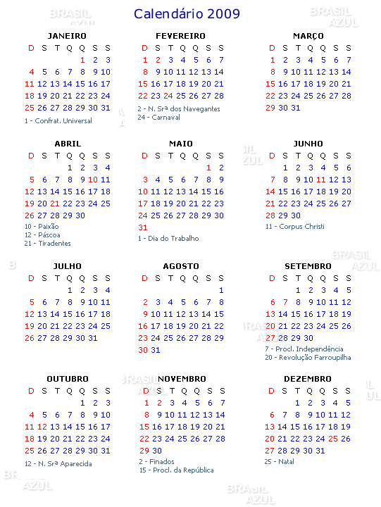 Calendário 2009 Online