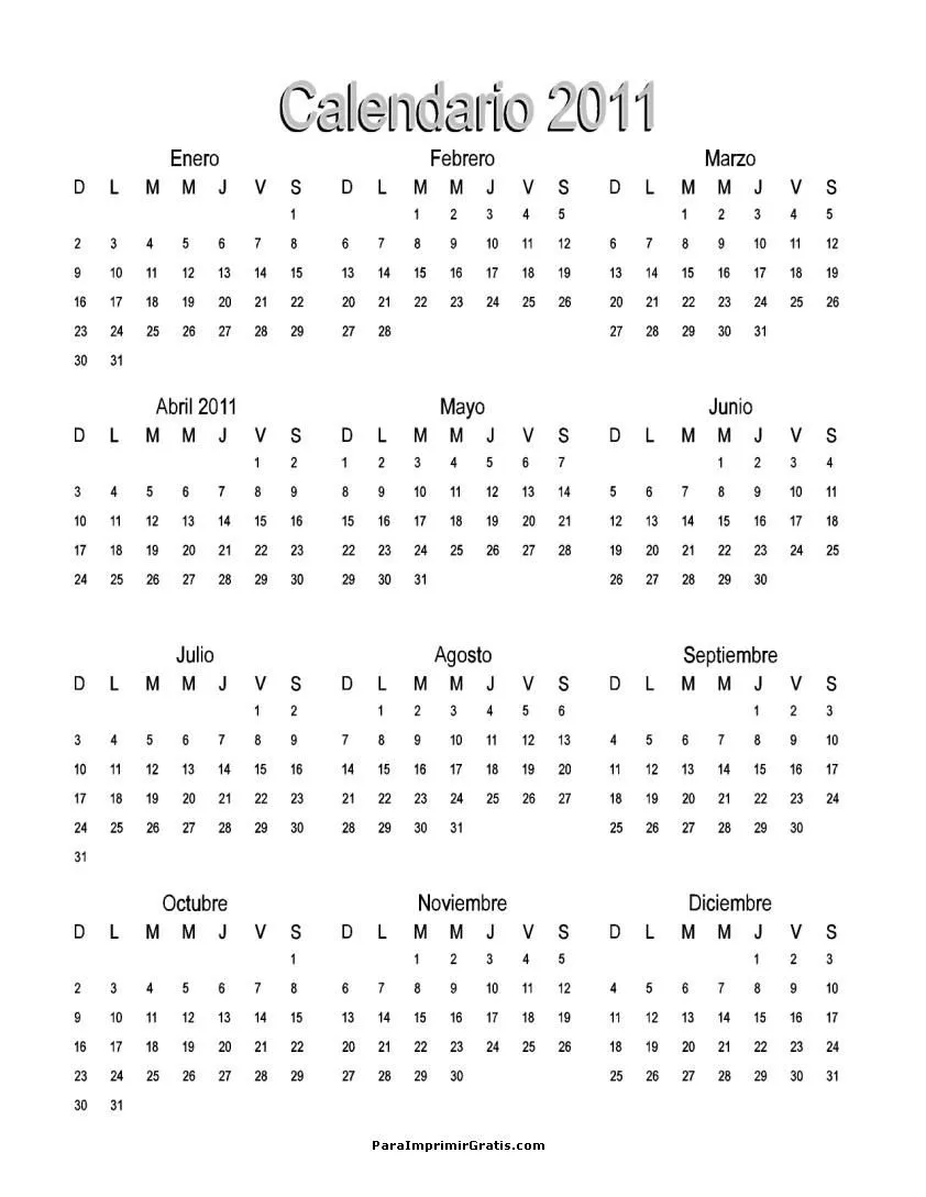 Calendario 2011 Para Imprimir